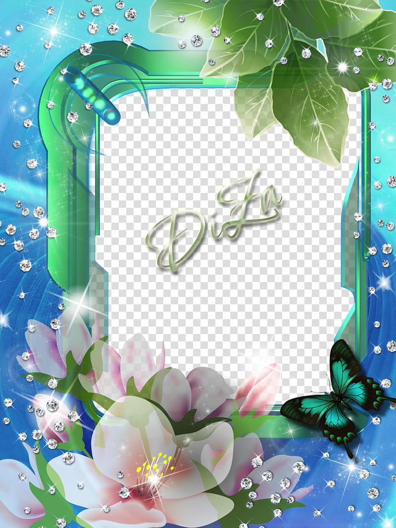 DiZa frames , pink petaled flowers and green frame transparent background PNG clipart
