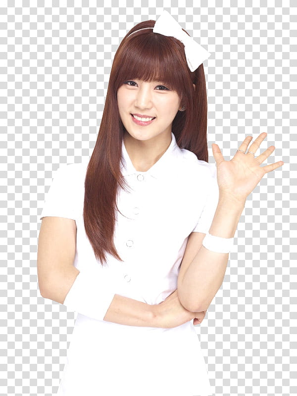 APINK FOR G CF, smiling woman while waving her right hand transparent background PNG clipart