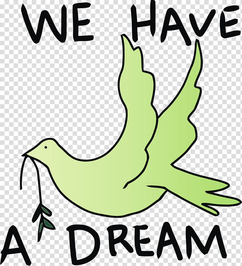 green font bird beak plant, Martin Luther King Jr Day, Mlk Day, King Day, Watercolor, Paint, Wet Ink, Tree transparent background PNG clipart
