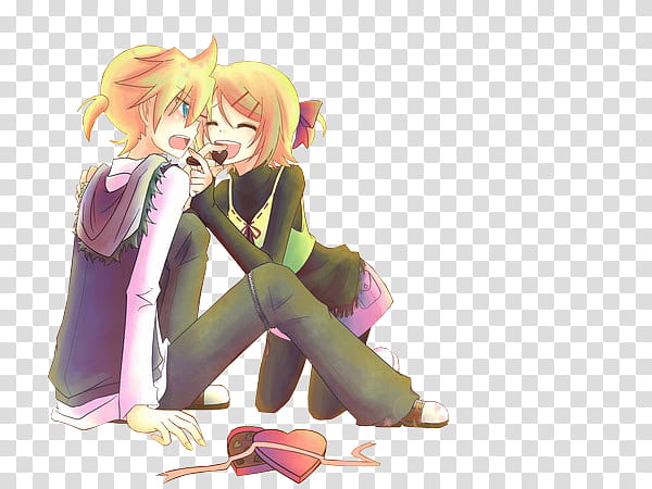 Render  Special Kagamine, two female anime characters eating chocolate transparent background PNG clipart