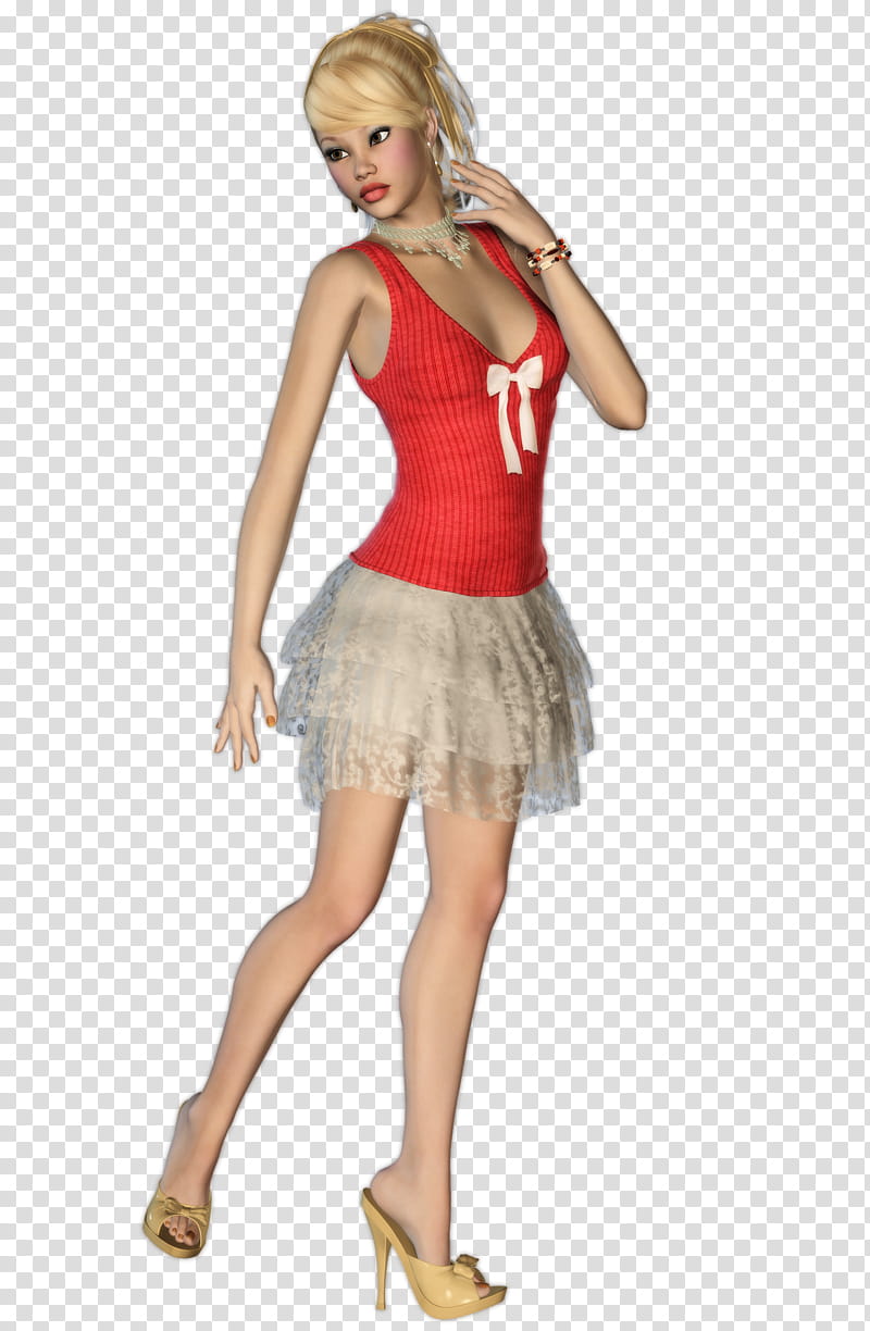 Pretty Dress Girl, woman wearing red tank top and grey miniskirt transparent background PNG clipart