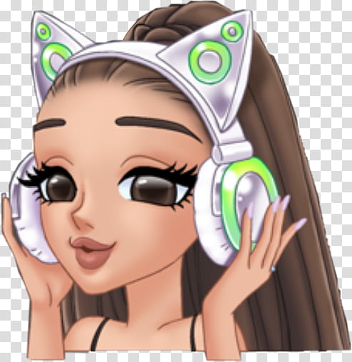 Arimojis part II elliexcutiepie, Ariana Grande wearing cat ear headphones transparent background PNG clipart