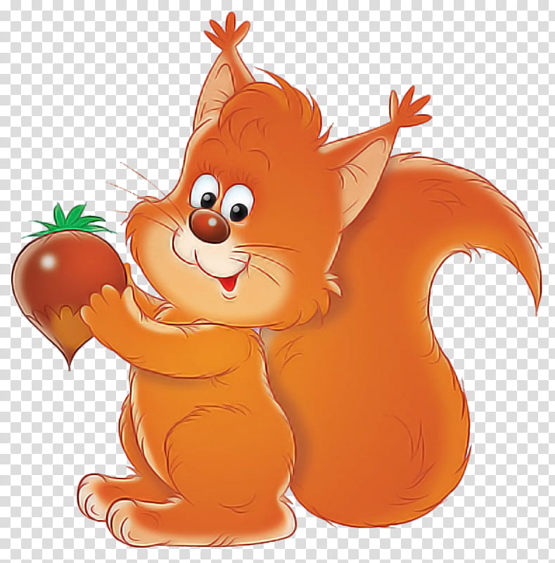 Orange, Cartoon, Squirrel, Eurasian Red Squirrel, Tail, Animal Figure transparent background PNG clipart