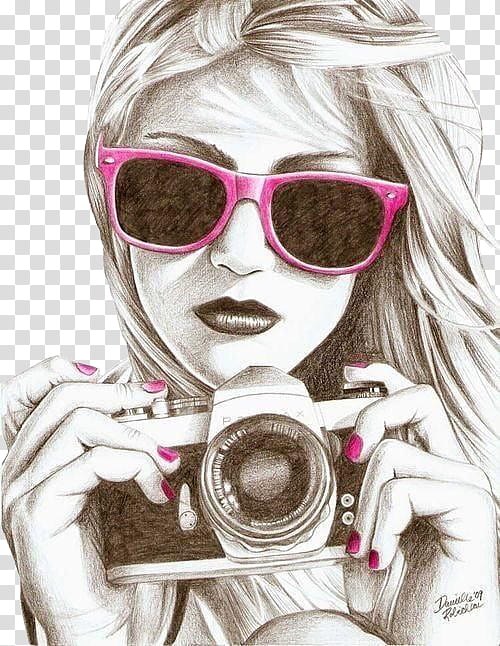 Dibujos, woman holding DSLR camera sketch transparent background PNG clipart