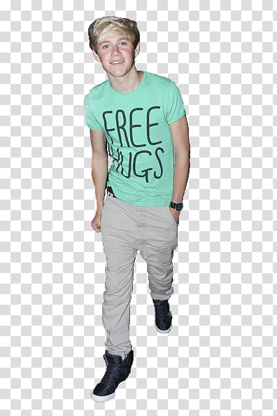 Niall Horan FREE HUGS, boy wearing green free hugs-print t-shirt art transparent background PNG clipart