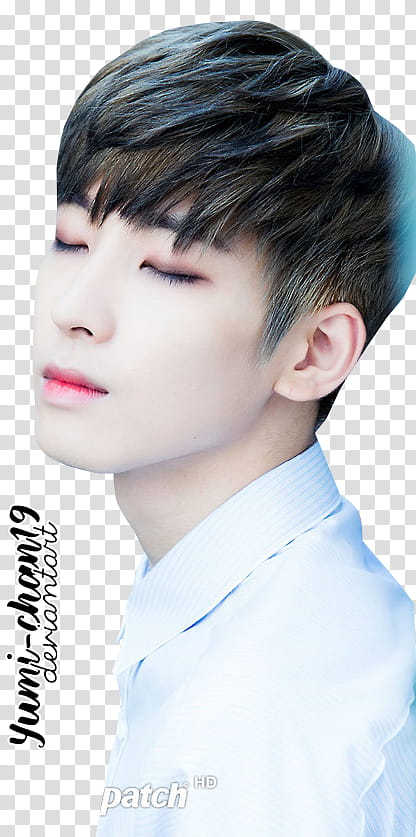 Wonwoo, man in white button-up shirt closing eyes transparent background PNG clipart