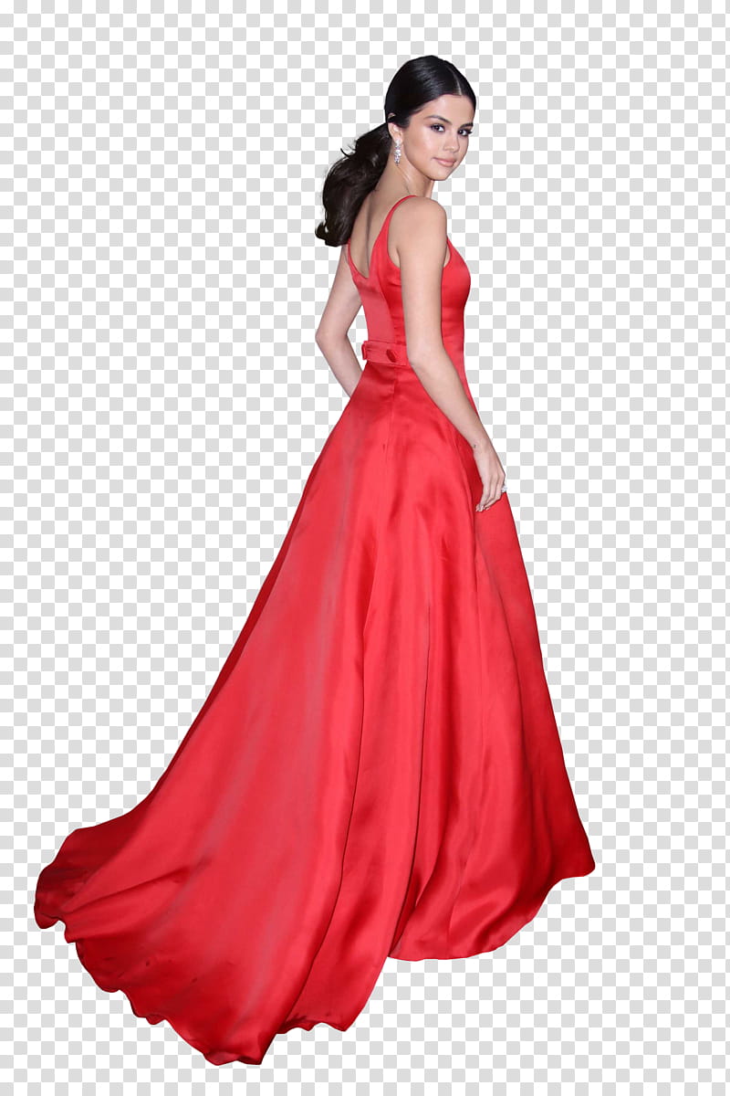 Selena Gomez, Selena Gomez wearing red sleeveless dress transparent background PNG clipart
