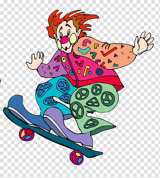 Circus, Clown, Skateboard, Skateboarding, Drawing, Animation, Area, Vehicle transparent background PNG clipart