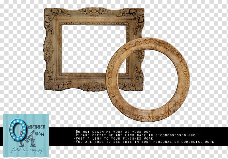 Frames, two round and square brown wooden frames transparent background PNG clipart