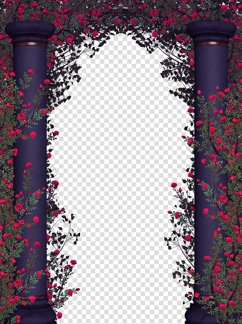roses and pillars, red and purple floral arch illustration transparent background PNG clipart