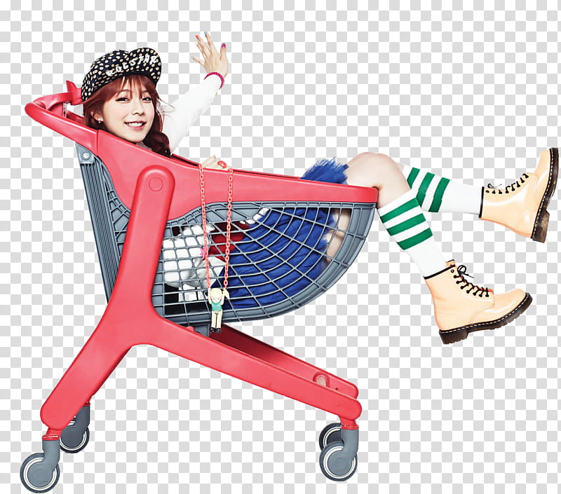 Juniel render, woman sitting on red grocery cart transparent background PNG clipart