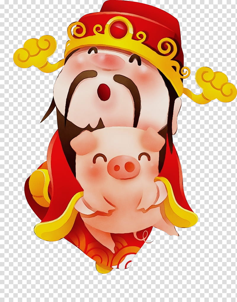 cartoon animation, Happy New Year, Pig, Watercolor, Paint, Wet Ink, Cartoon transparent background PNG clipart
