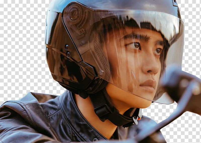 D O EXO Don t Mess Up My Tempo, man wearing black half-face helmet transparent background PNG clipart