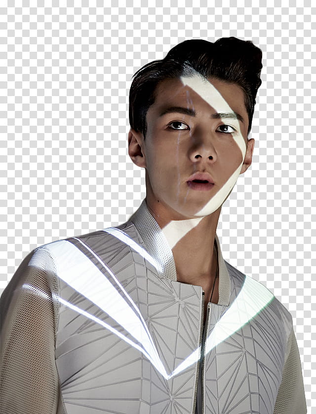 SEHUN EXO, standing man wearing white zip-up shirt transparent background PNG clipart