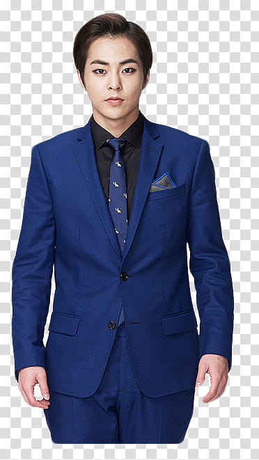 EXO, man wearing blue suit transparent background PNG clipart