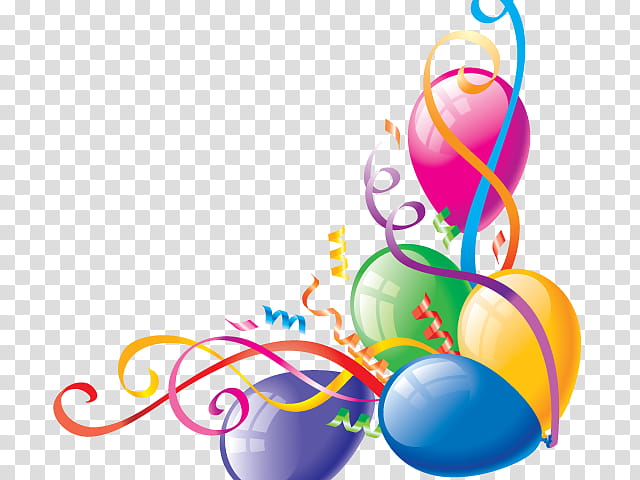 Birth Day Stuff s, five assorted-color balloon illustration transparent background PNG clipart