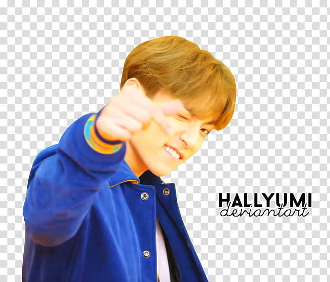 BTS DNA MV, man wearing blue jacket winking transparent background PNG clipart