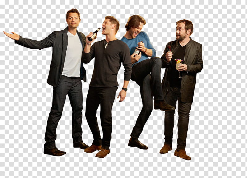 Supernatural Cast, four men standing near white surface transparent background PNG clipart