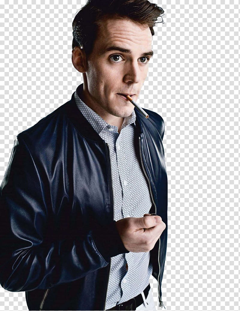 Sam Claflin, smoking man wearing black jacket transparent background PNG clipart