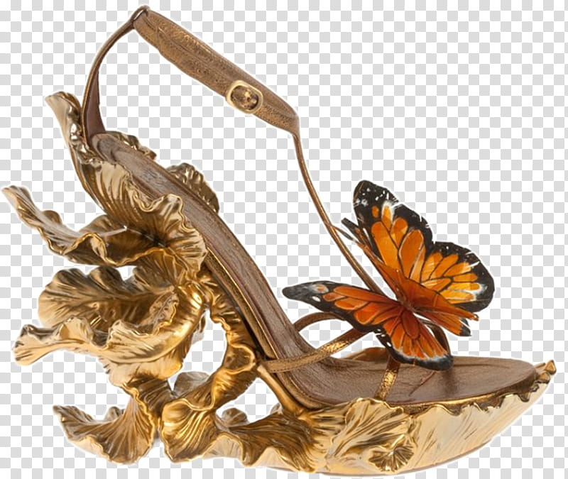 Butterfly shoe , brown and black butterfly near wood sandal illustration transparent background PNG clipart