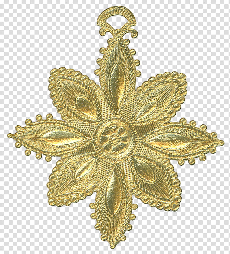 German Dresden Gold Paper Medallion Ornament , gold-colored flower pendant transparent background PNG clipart