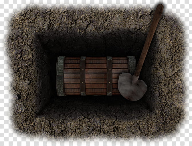RPG Map Elements , wooden chest in hole with shovel transparent background PNG clipart
