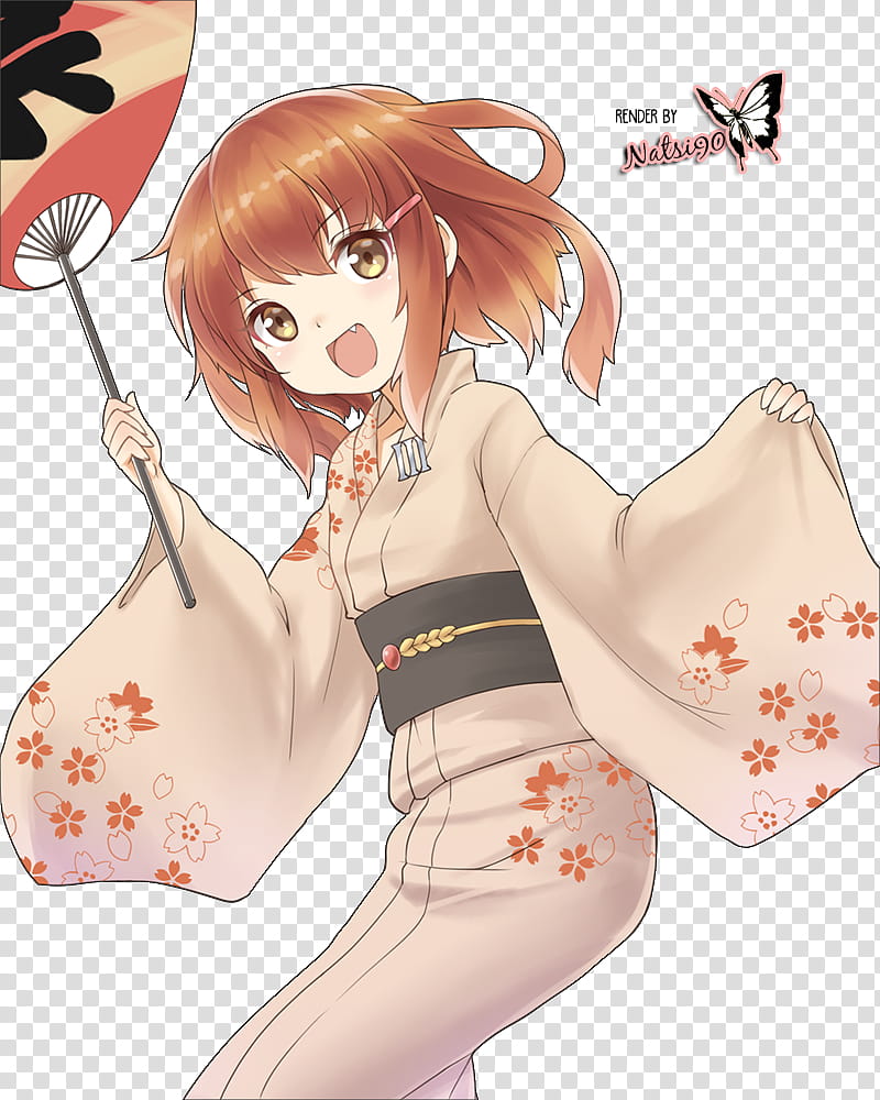 Watchers, anime girl wearing kimono holding fan transparent background PNG clipart