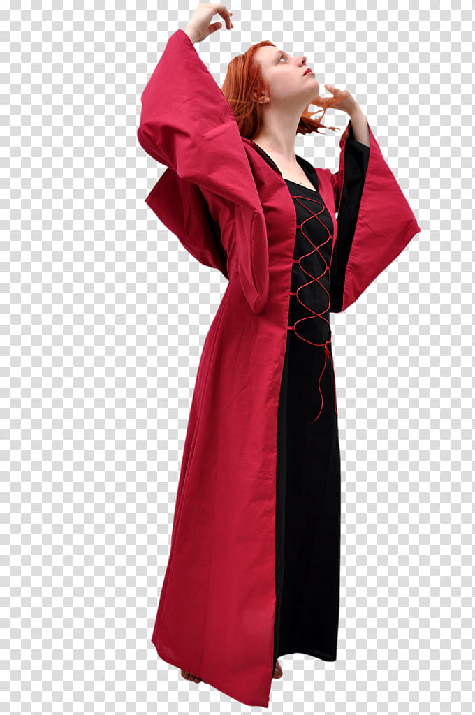 Medieval red , woman wearing coat looking upwards transparent background PNG clipart