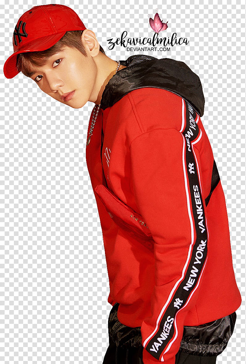 EXO Baekhyun MLB, Baekhyun wearing red hoodie transparent background PNG clipart