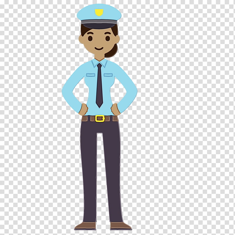 cartoon standing uniform headgear gentleman, Watercolor, Paint, Wet Ink, Cartoon, Official, Police Officer, Construction Worker transparent background PNG clipart