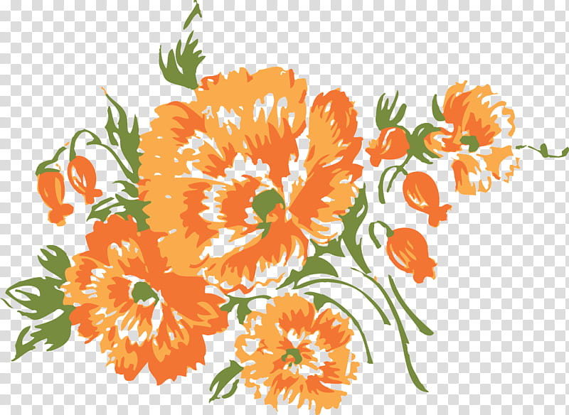 Floral design, Drawing Flower, Watercolor Flower, Floral Drawing, English Marigold, Plant, Orange, Cut Flowers transparent background PNG clipart