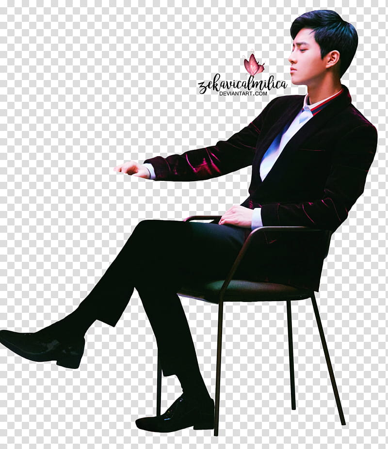 EXO Suho Dinner Do You Have A Moment, man in maroon blazer sitting on chair transparent background PNG clipart