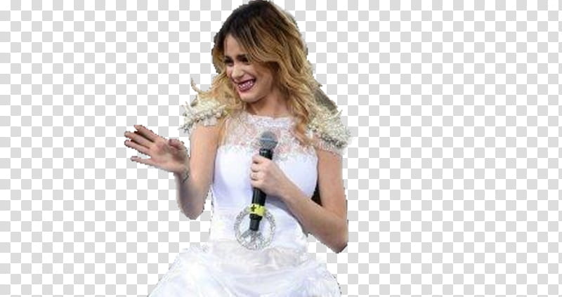 Tini En Roma, woman wearing white dress holding black microphone transparent background PNG clipart