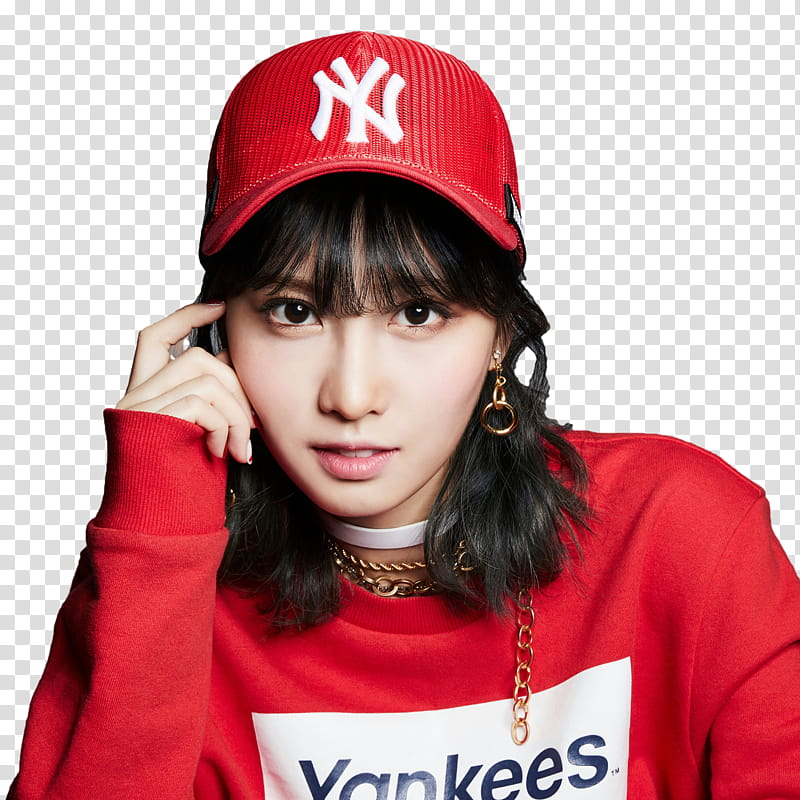 TWICE, woman wearing red and black New York Yankees fitted cap transparent background PNG clipart