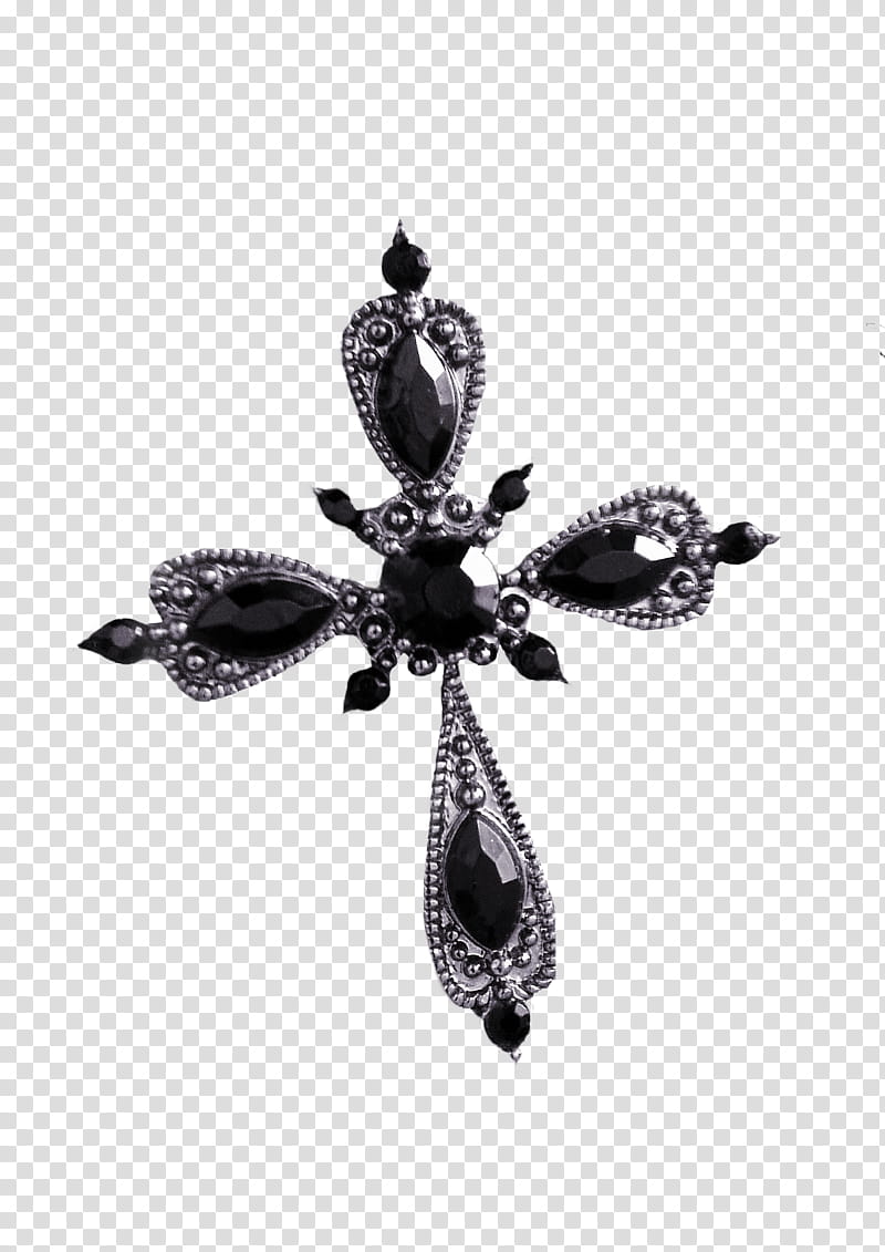 gothic Cross, black and silver cross accessory transparent background PNG clipart