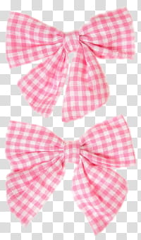 Ribbon Set, two white-and-pink checkered ribbon bows transparent background PNG clipart