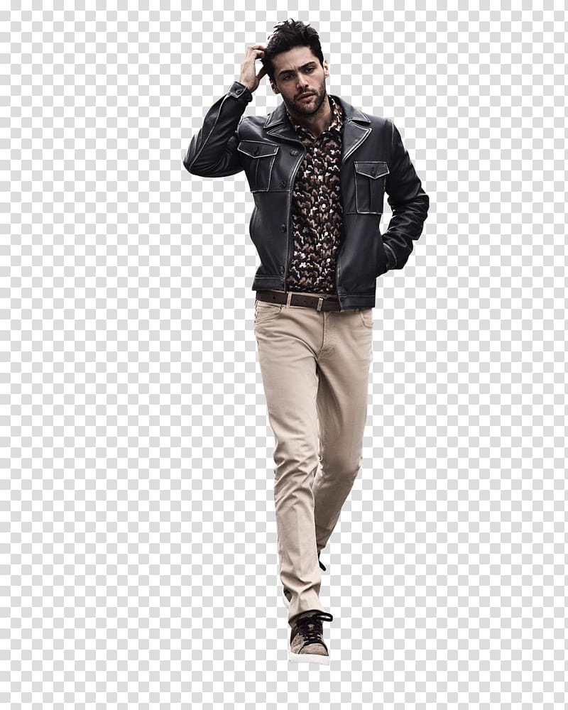 Matthew Daddario, men's black leather button-up jacket transparent background PNG clipart