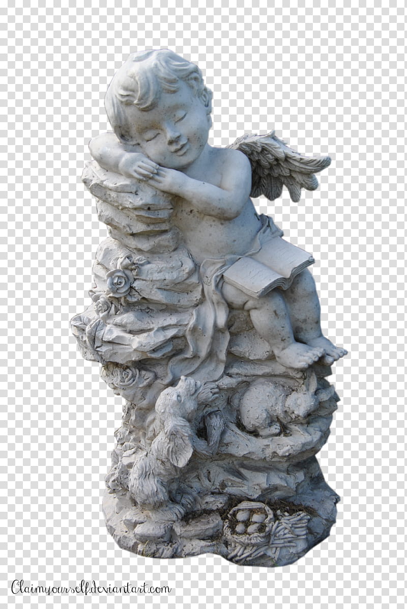 Angel Statue PRECUT, white cherub statue transparent background PNG clipart