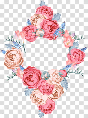 Watercolor Wreath, Floral Design, Flower, Decorative Borders, Rose, Drawing, Watercolor Painting, Pink transparent background PNG clipart thumbnail
