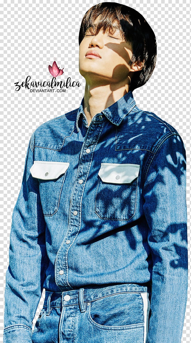 EXO Kai Allure, man wearing blue denim jacket transparent background PNG clipart