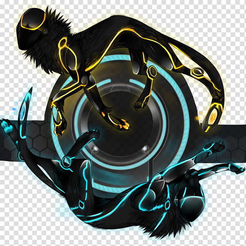 Tron Legacy Wolves, yellow and blue animal illustration transparent background PNG clipart