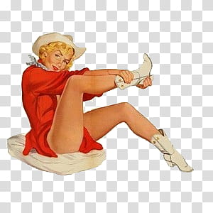 pin up girls , woman wearing red dress and white boots illustration transparent background PNG clipart