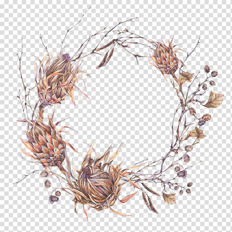 Watercolor Flower Wreath, Watercolor Painting, Sugarbushes, Twig, Branch, Plant, Leaf, Grass transparent background PNG clipart