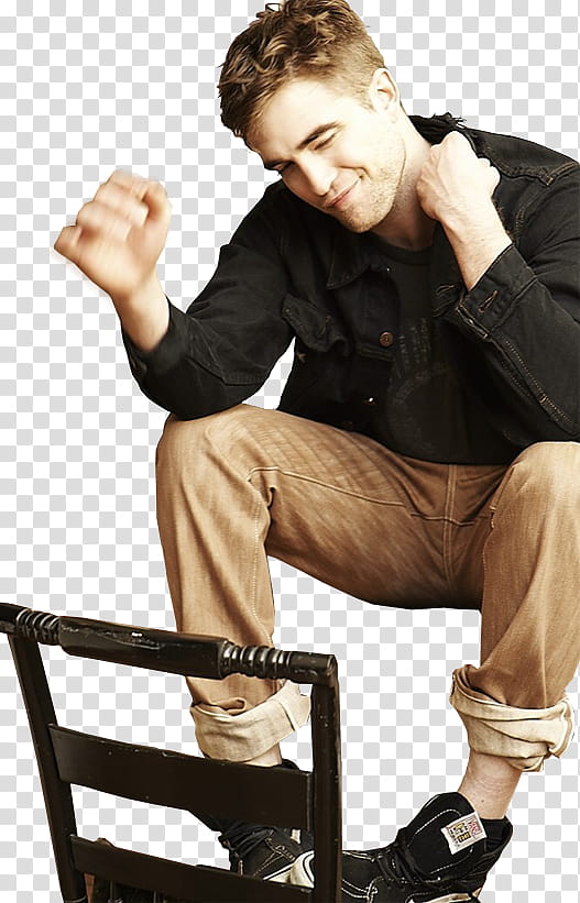 Robert Pattinson, sitting Robert Pattinson on top of wooden chair transparent background PNG clipart