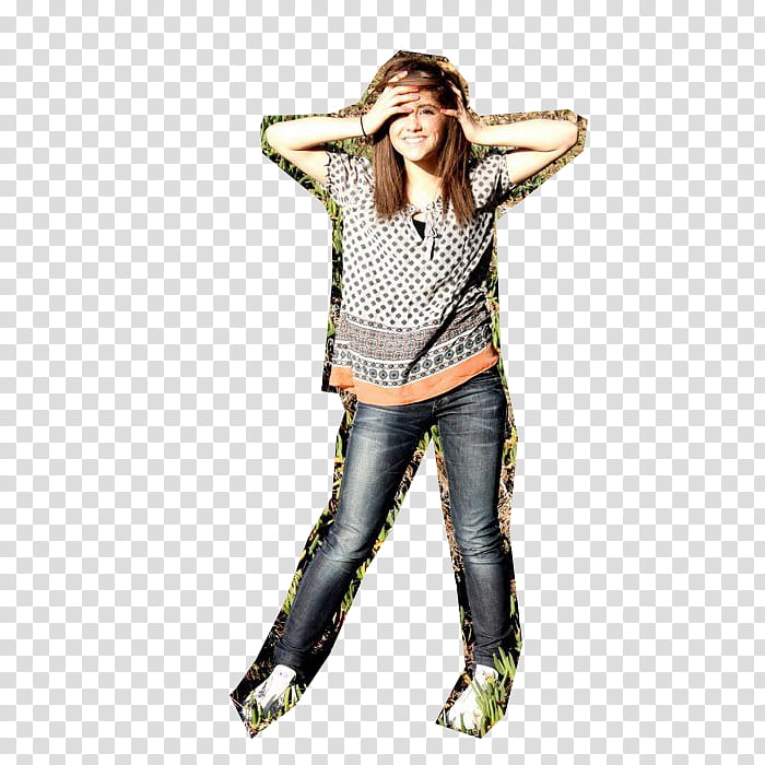 Ariana Grande HQ, smiling woman in blue denim jeans transparent background PNG clipart