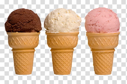Cold Treats S, three assorted-flavor ice cream with cones transparent background PNG clipart