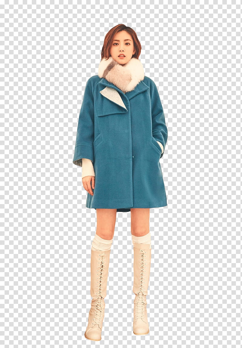 NANA, woman wearing teal coat transparent background PNG clipart