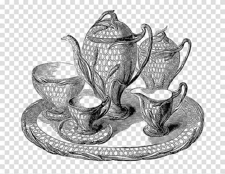 Silver, Victorian Era, Silhouette, Coffee Cup, Tea Set, Saucer, Teapot, Tableware transparent background PNG clipart