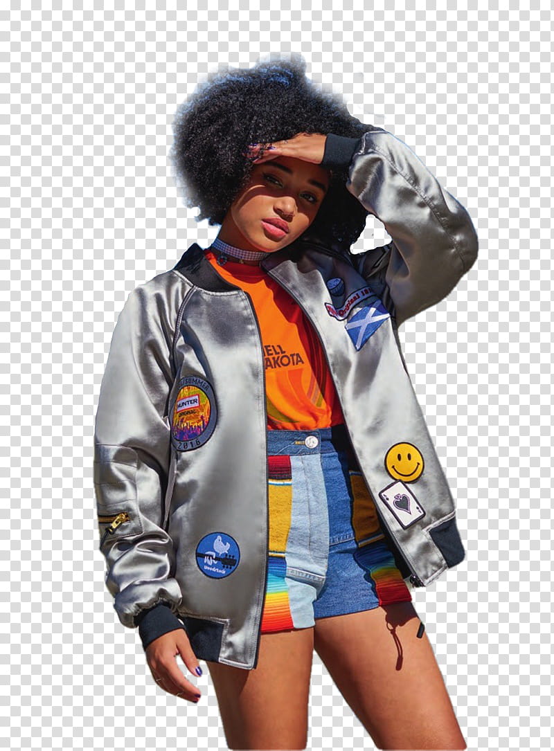 AMANDLA STENBERG, standing woman covering her forehead transparent background PNG clipart