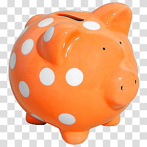 ORANGES oh my, orange and white polka-dot piggy bank transparent background PNG clipart